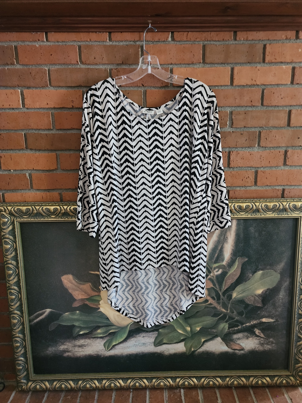 Cato Black & White Chevron High-Low Tunic